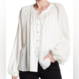 Free People Down From The Clouds Embroidered Eyelet White Blouse Button Top